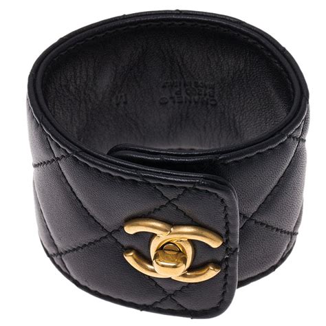 chanel black leather cuff